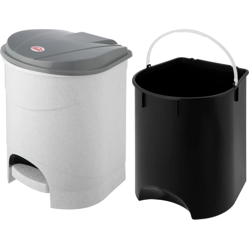 Ведро мусорное пластик 19л прям сер с пед и черн крышк мрамор 305х390х257мм