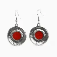 Серьги &laquo;Круг&raquo;, винтаж, красные в чернённом серебре