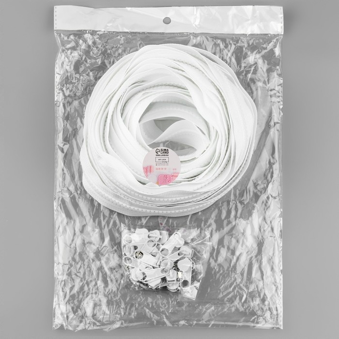 Набор: рулонная молния «Трактор» №5, 10 м, 20 бегунков, 40 верхних ограничителей, 20 нижних ограничителей, цвет белый Набор: рулонная молния «Трактор» №5, 10 м, 20 бегунков, 40 верхних ограничителей, 20 нижних ограничителей, цвет белый