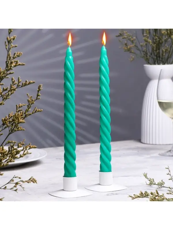 Набор свечей витых, 2.2&times;25 см, лакированная 2 шт., зелёный