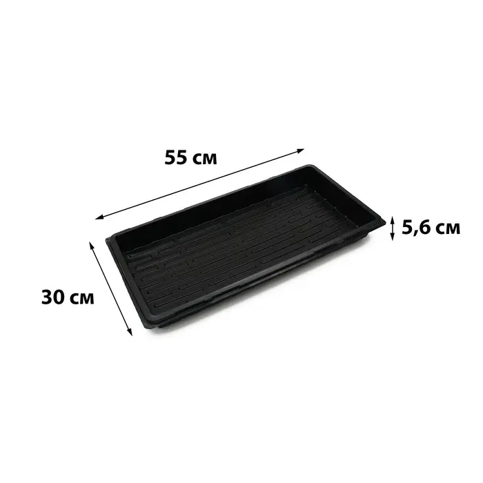 Поддон для рассады, 55&times;30&times;5.6 см, пластик, чёрный, дно МИКС, Greengo