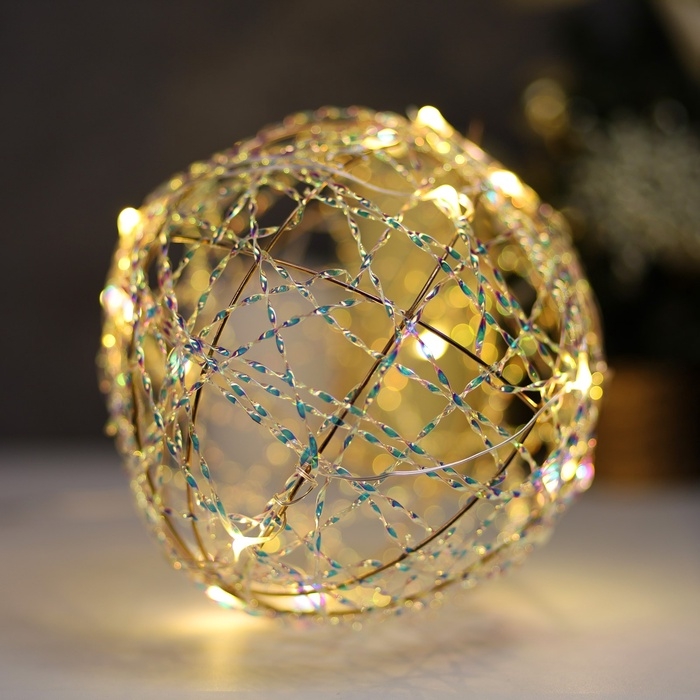 Подвеска световая Подвеска световая "Шар плетеный", 15 см, 15 LED, батарейки ААx2 (не в комплекте), свечение тёплое белое