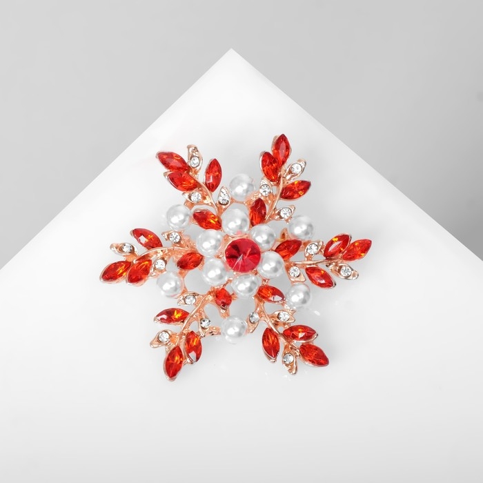 Брошь &laquo;Цветок&raquo; полярный, цвет красно-белый в розовом золоте