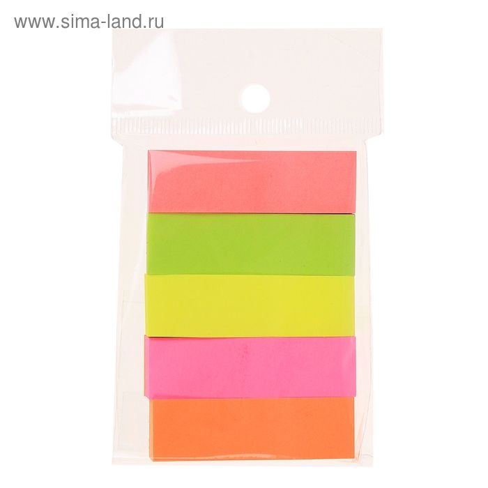 Блок-закладка с липким краем 50 мм х 15 мм, 5 цветов по 100 листов, флуоресцентный, МИКС Блок-закладка с липким краем 50 мм х 15 мм, 5 цветов по 100 листов, флуоресцентный, МИКС