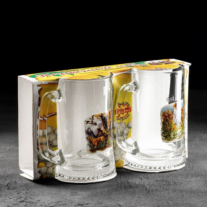 Набор кружек для пива «Охота-рыбалка», 500 мл, 2 шт, рисунок МИКС Набор кружек для пива «Охота-рыбалка», 500 мл, 2 шт, рисунок МИКС