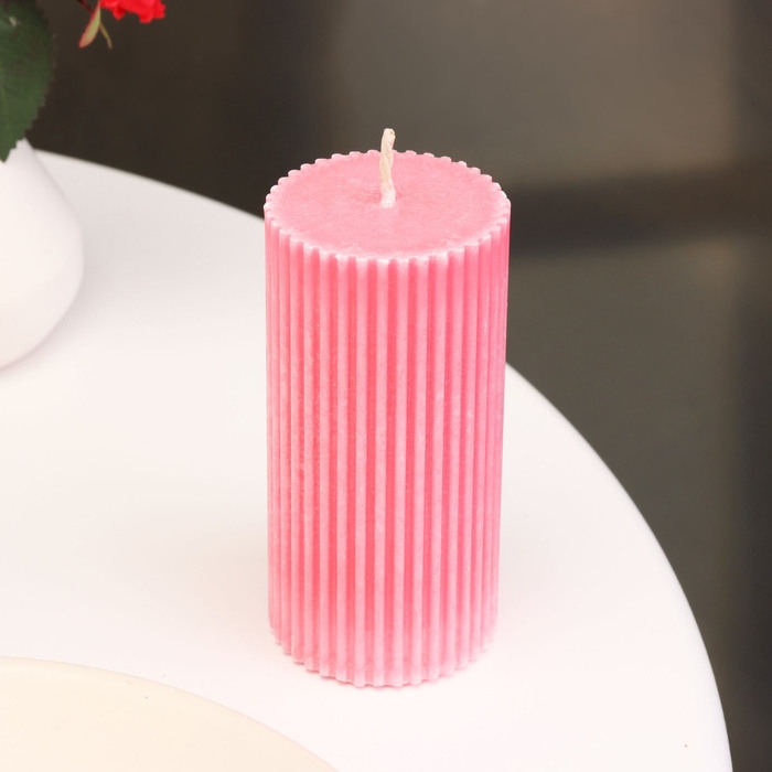 Свеча - цилиндр с гранями, 5&times;10 см, розовая, 6 ч