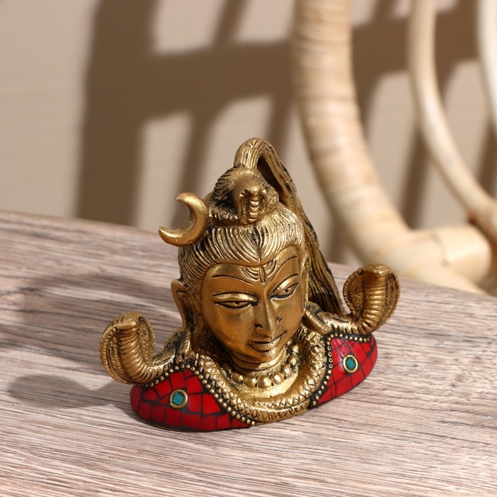 Сувенир Сувенир "Бюст Шивы" 2 змеи, латунь, камень 8 см