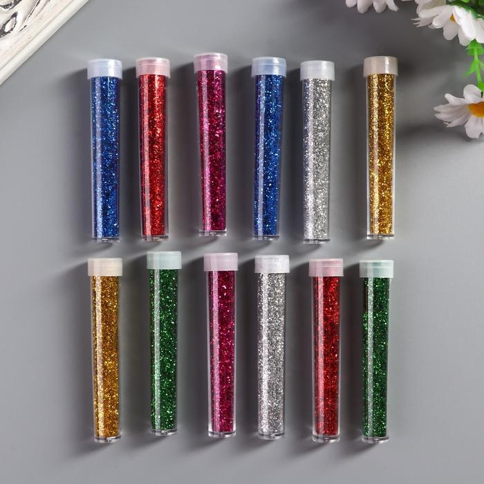 Глиттер (набор 12 шт) Глиттер (набор 12 шт) "Пудра яркая" в тюбике 3 грамма