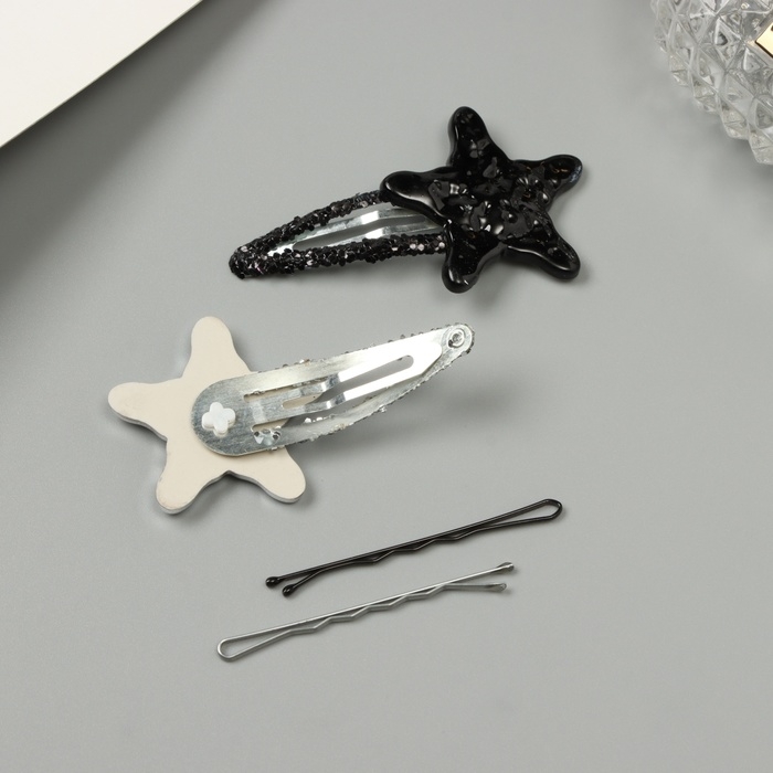 Невидимка для волос  Невидимка для волос "Беатрис" (набор 10 шт) звезда, 5 и 5,5 см, серебро чёрный