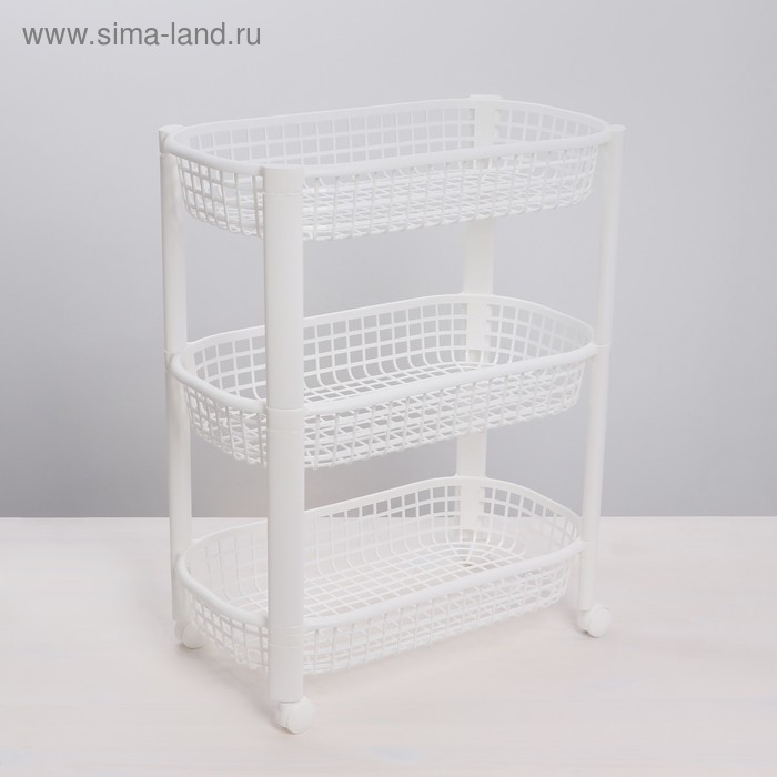 Этажерка напольная 3-х секционная, на колёсиках, цвет белый Этажерка напольная 3-х секционная, на колёсиках, цвет белый