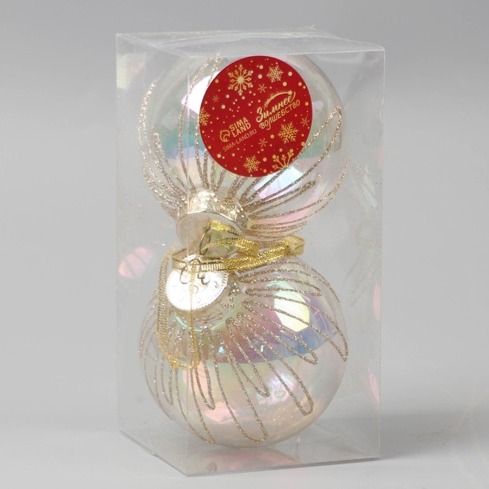 Набор шаров пластик d-8 см, 2 шт Набор шаров пластик d-8 см, 2 шт "Фейерверк" золото