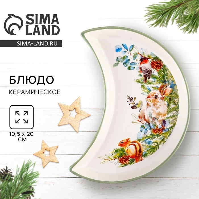 Новый год! Тарелка керамическая «Новогодняя акварель», 10.5х20 см, цвет белый