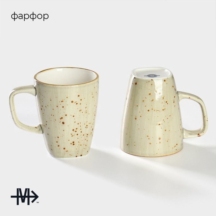 Набор кружек фарфоровых Magistro Mediterana, 2 предмета: 320 мл, цвет бежевый Набор кружек фарфоровых Magistro Mediterana, 2 предмета: 320 мл, цвет бежевый
