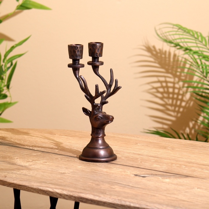 Подсвечник на 2 свечи Подсвечник на 2 свечи "Олень" алюминий 11,5х9х23 см
