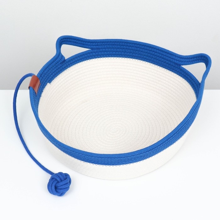 Экологичный лежак для животных (хлопок+рогоз), 45 х 37 х 16 см, вес до 25 кг, бело-синяя Экологичный лежак для животных (хлопок+рогоз), 45 х 37 х 16 см, вес до 25 кг, бело-синяя