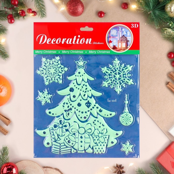 Наклейки на окна, светящиеся Наклейки на окна, светящиеся "Новогодние" ёлка, 27 х 21 см