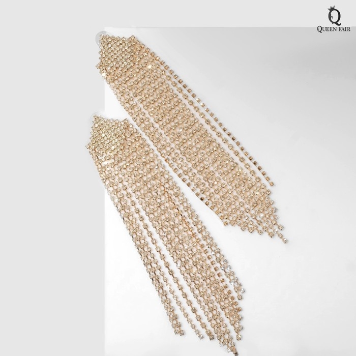 Серьги висячие со стразами «Водопад» ромбы, цвет белый в золоте, 17 см Серьги висячие со стразами «Водопад» ромбы, цвет белый в золоте, 17 см