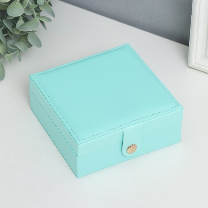 Шкатулка кожзам для украшений  Шкатулка кожзам для украшений "Идилия. Квадратная" бирюза 5х12х12 см