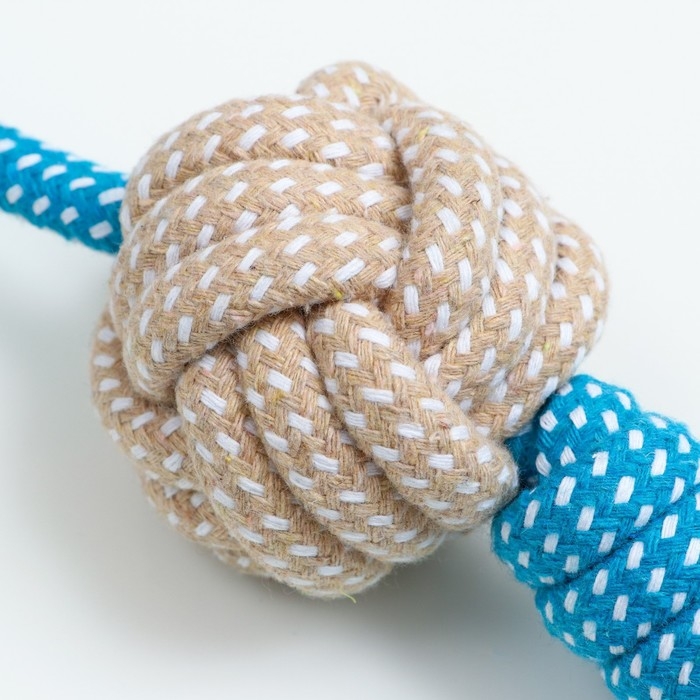 Игрушка канатная плетеная с ручкой, до 40 см, 90 г, синяя/жёлтая/белая Игрушка канатная плетеная с ручкой, до 40 см, 90 г, синяя/жёлтая/белая