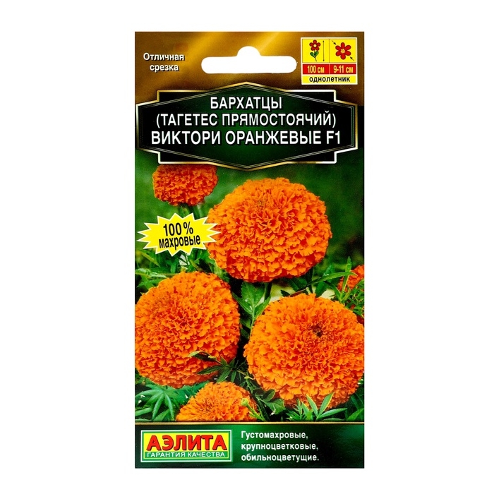 Семена цветов Бархатцы  Семена цветов Бархатцы "Виктори оранжевые" F1, прямостоячие, ц/п,  10 шт
