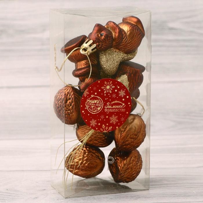 Набор украшений пластик 8 шт Набор украшений пластик 8 шт "Белочки и орешки" коричневый