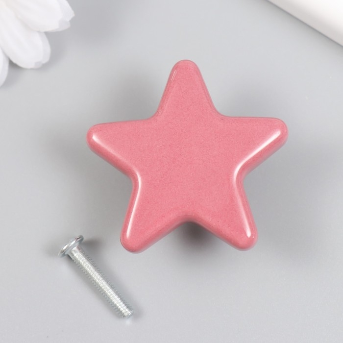 Ручка для шкатулки керамика, металл Ручка для шкатулки керамика, металл "Звёздочка" розовая 4,9х4,9х2,2 см