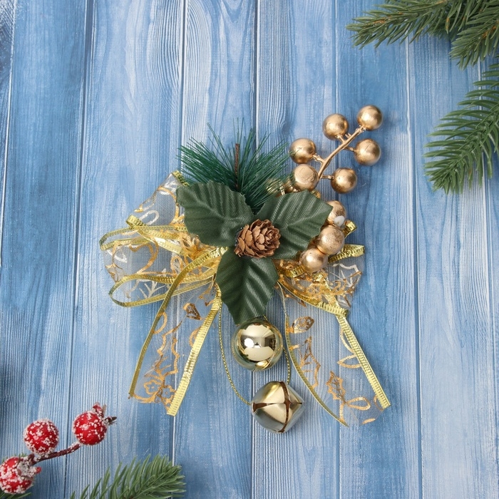 Украшение ёлочное Украшение ёлочное "Новогодний стиль" бант прозрачный, 16х12 см, золото