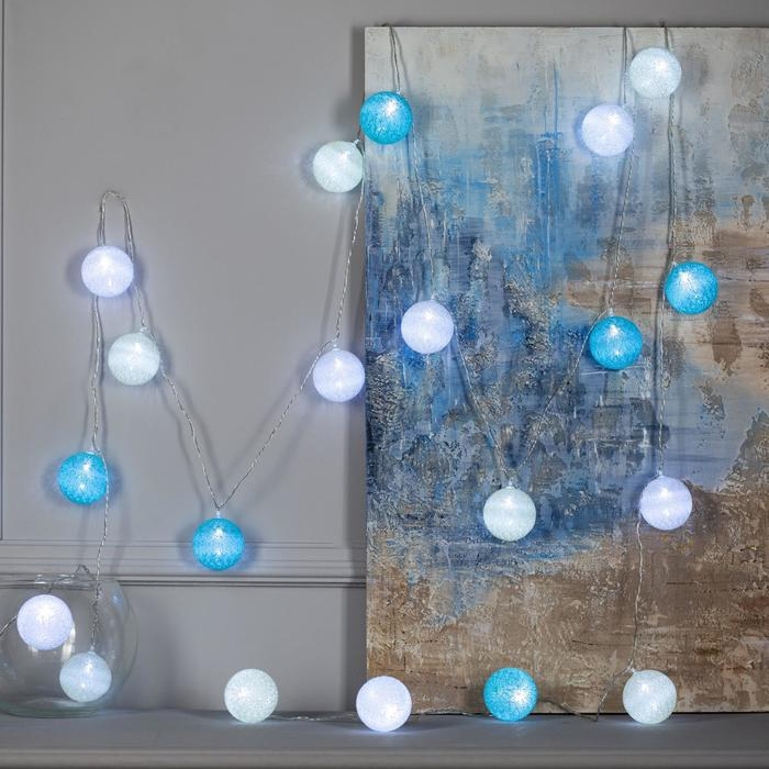 Гирлянда «Нить» 5 м с насадками «Клубки пастельные», IP20, прозрачная нить, 20 LED, свечение белое, 220 В