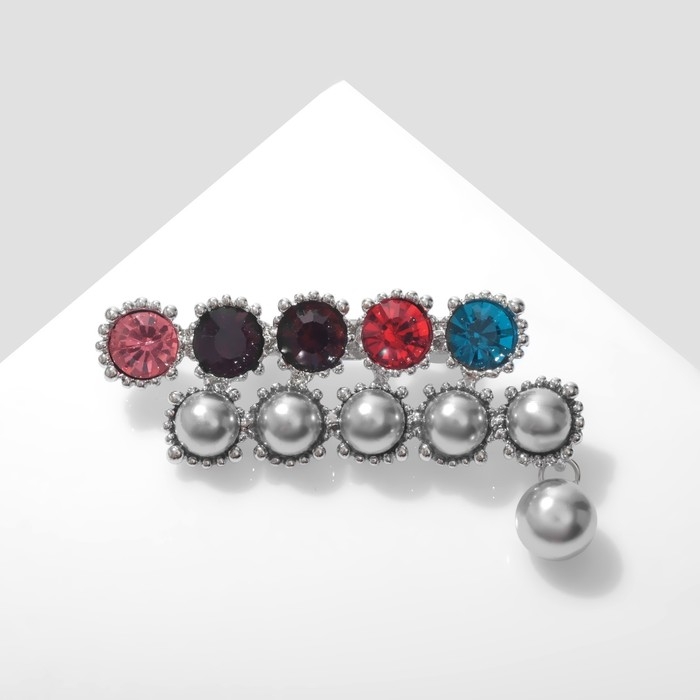 Брошь &laquo;Бусины и стразы&raquo;, цветная в серебре