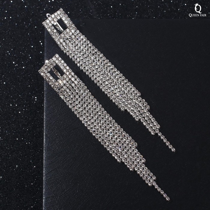 Серьги висячие со стразами «Голливуд» ромб полый, цвет белый в серебре, 7,5см Серьги висячие со стразами «Голливуд» ромб полый, цвет белый в серебре, 7,5см