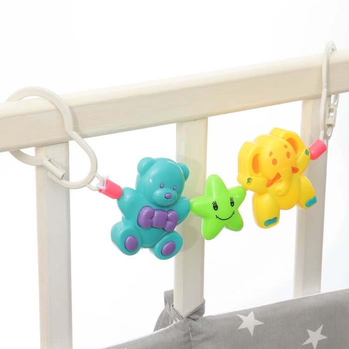 Растяжка на коляску/кроватку «Мишка, звезда, слоник», 3 игрушки, Крошка Я Растяжка на коляску/кроватку «Мишка, звезда, слоник», 3 игрушки, Крошка Я