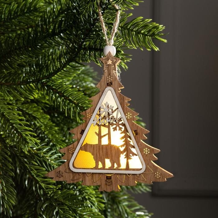 Ёлочная игрушка «Ёлочка с медведем», от батареек, свечение тёплое белое Ёлочная игрушка «Ёлочка с медведем», от батареек, свечение тёплое белое