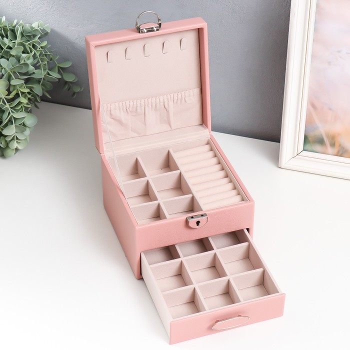 Шкатулка кожзам для украшений  Шкатулка кожзам для украшений "Сахарная вата" 16х16х11,8 см