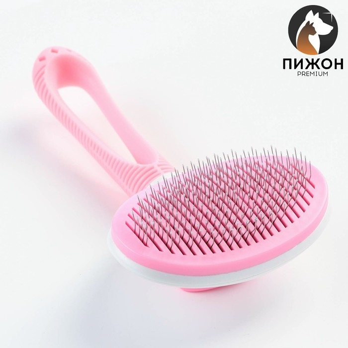 Пуходёрка с самоочисткой Пижон Premium округлая, с каплями, облегчённая,10 х 19 см, розовая 74379 Пуходёрка с самоочисткой Пижон Premium округлая, с каплями, облегчённая,10 х 19 см, розовая 74379