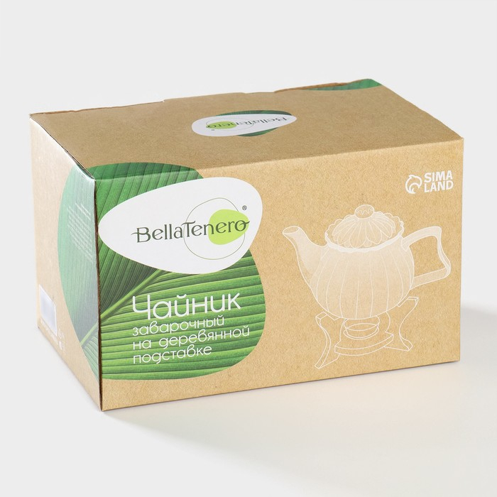 Чайник фарфоровый заварочный на подставке из бамбука BellaTenero «Тюльпан», 700 мл, цвет белый Чайник фарфоровый заварочный на подставке из бамбука BellaTenero «Тюльпан», 700 мл, цвет белый
