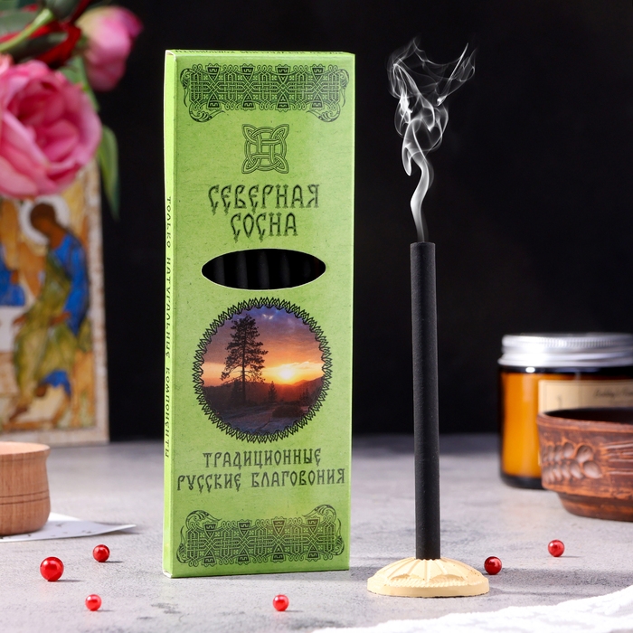 Набор традиционных русских благовоний  Набор традиционных русских благовоний "Северная сосна", 7шт + подставка