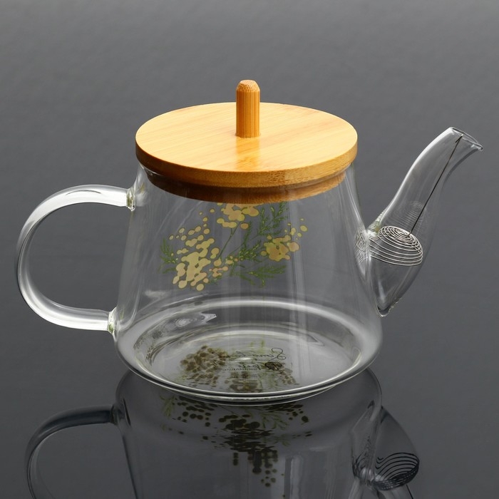 Чайник стеклянный заварочный с бамбуковой крышкой «Нежная мимоза», 600 мл Чайник стеклянный заварочный с бамбуковой крышкой «Нежная мимоза», 600 мл