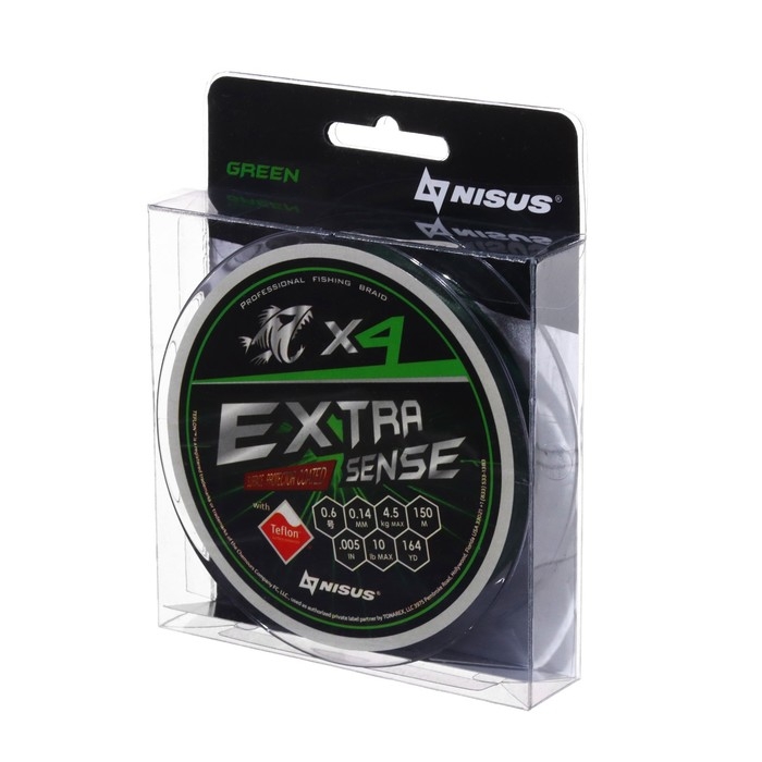 Шнур NISUS Extrasense X4 PE, диаметр 0.14 мм, тест 4.5 кг, 150 м, зелёный Шнур NISUS Extrasense X4 PE, диаметр 0.14 мм, тест 4.5 кг, 150 м, зелёный