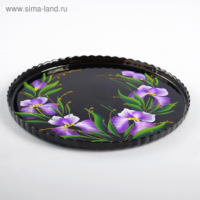 Поднос Поднос "Ирис на чёрном" художественная роспись 28 см