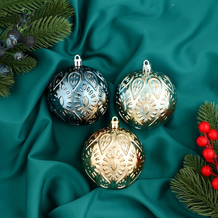 Набор шаров пластик d-8 см, 3 шт Набор шаров пластик d-8 см, 3 шт "Мадлен" капельки, микс