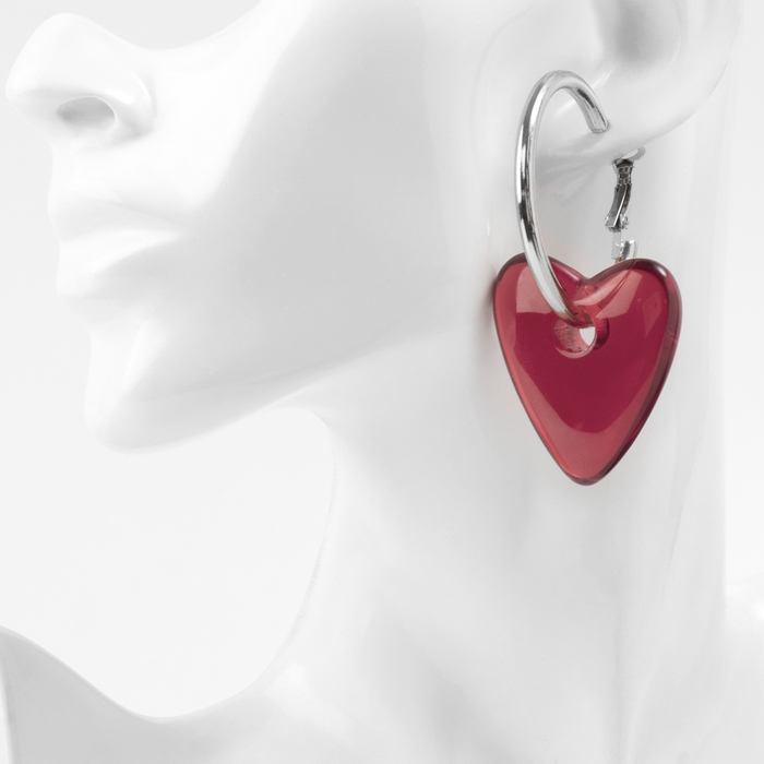 Серьги-кольца «Сердца» розовый в серебре Серьги-кольца «Сердца» розовый в серебре