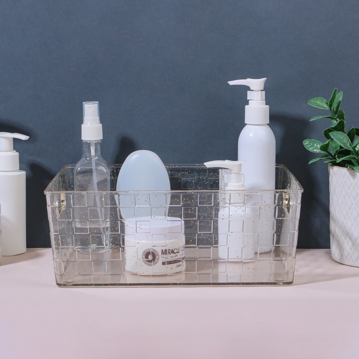 Органайзер для хранения «SHINE», с ручками, 1 секция, 25 × 19,5 × 9,5 см, цвет прозрачный/золотистый Органайзер для хранения «SHINE», с ручками, 1 секция, 25 × 19,5 × 9,5 см, цвет прозрачный/золотистый