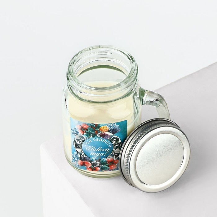Новогодняя свеча в баночке с ручкой «Новый год: Счастливого нового года», аромат вишня, 7 х 8,5 х 5 см Новогодняя свеча в баночке с ручкой «Новый год: Счастливого нового года», аромат вишня, 7 х 8,5 х 5 см