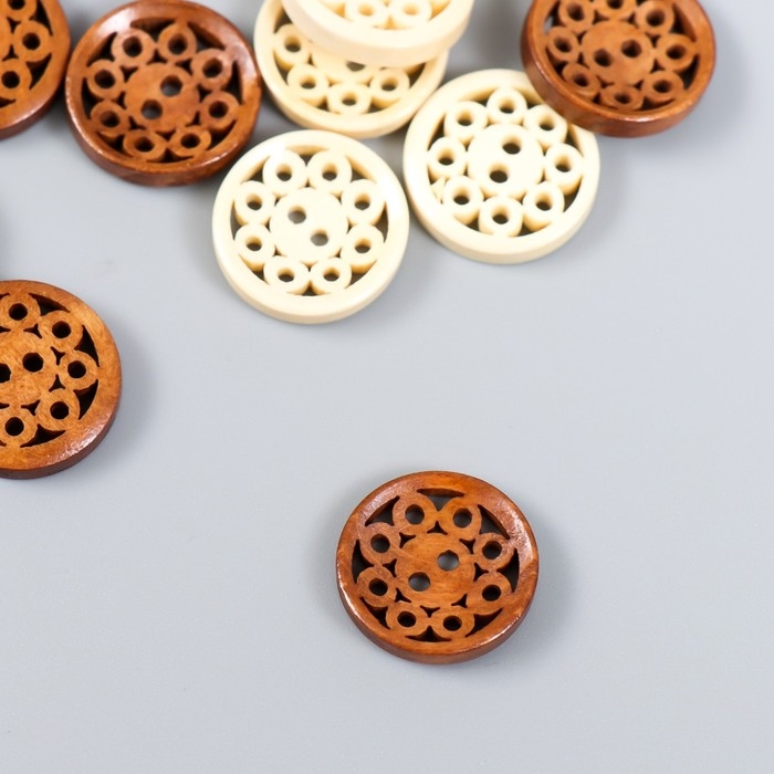 Пуговицы дерево для творчества 2 прокола Пуговицы дерево для творчества 2 прокола "Цветок из пузырей" набор 20 шт 1,8х1,8х0,3 см МИКС