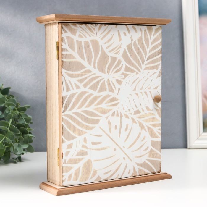 Ключница дерево 6 крючков Ключница дерево 6 крючков "Белые пальмовые листья" 25,5х20,5х6,5 см МИКС