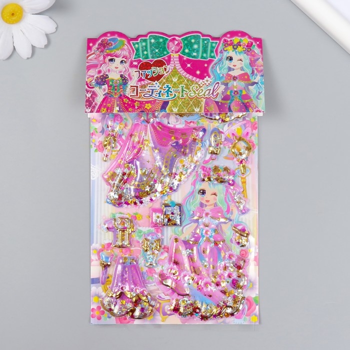 Наклейка пластик 2 листа Наклейка пластик 2 листа "Наряды принцессы" с глиттером МИКС 11х22,5 см