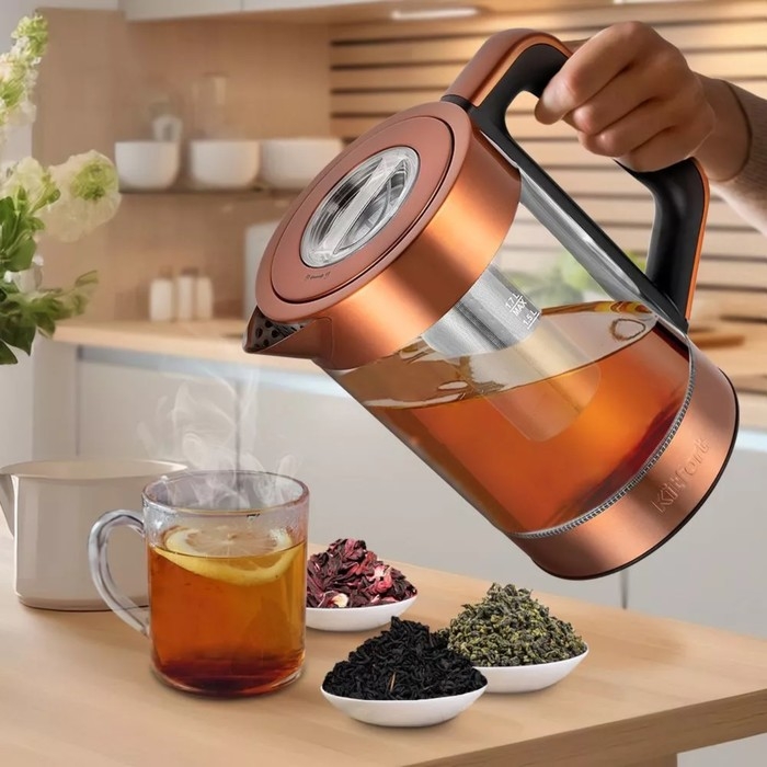 Чайник электрический Kitfort КТ-6655, стекло, 1.7 л, 2200 Вт, цвет медь Чайник электрический Kitfort КТ-6655, стекло, 1.7 л, 2200 Вт, цвет медь