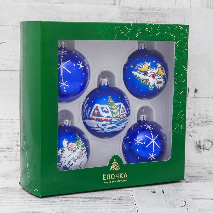 Набор новогодних шаров Набор новогодних шаров "Стужа" (набор 5 шт) 6 см, микс