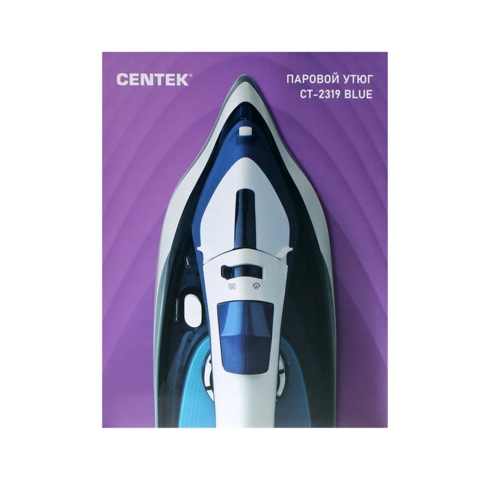 Утюг Centek CT-2319, 2400 Вт, керамика, 480 мл, капля-стоп, пар. удар, бело-синий Утюг Centek CT-2319, 2400 Вт, керамика, 480 мл, капля-стоп, пар. удар, бело-синий