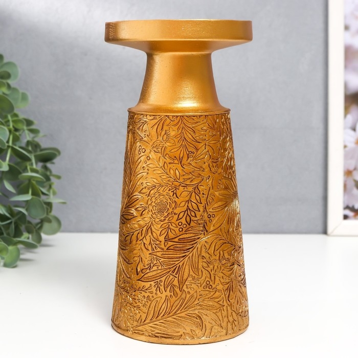 Подсвечник полистоун на 1 свечу Подсвечник полистоун на 1 свечу "Растительные узоры" золото 19,5х9,5х9,5 см